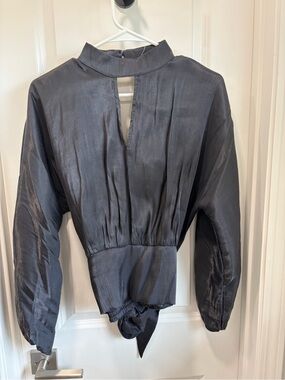 Black Women’s Satin Long-Sleeve Top